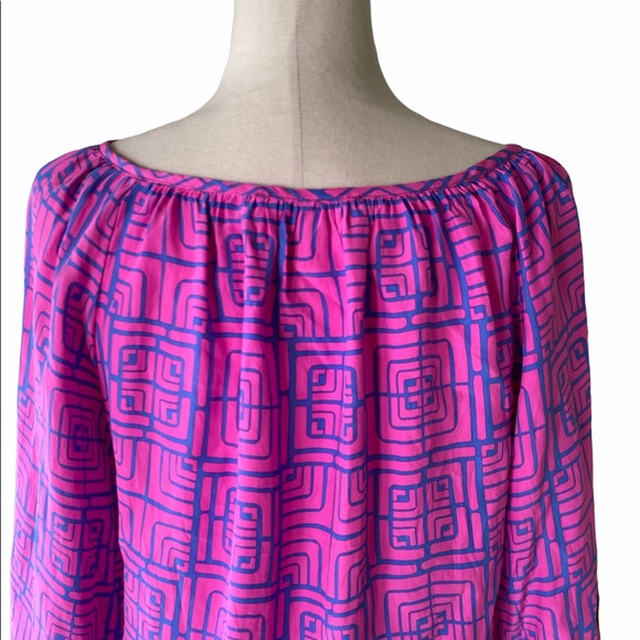 Alice & Trixie Silk Pink Blue Tie Neck Blouse - XS - Picture 7 of 10